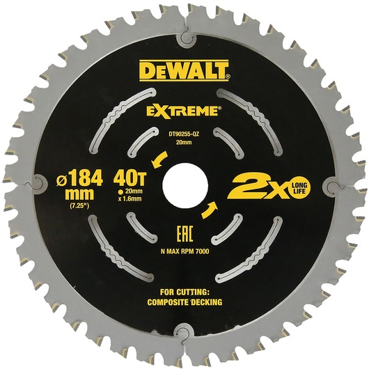 EXTREME® 2X LIFE COMPOSITE DECKING CIRCULAR SAW BLADE 184MM X 24T (16/20MM)
