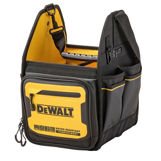 Angle view of the Dewalt 11" Pro Electrician Tote"